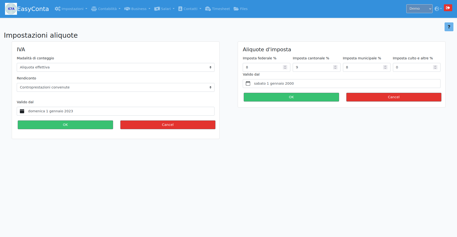 Configurazione semplice dei parametri per l'IVA. Accantonamenti per imposte automatico.